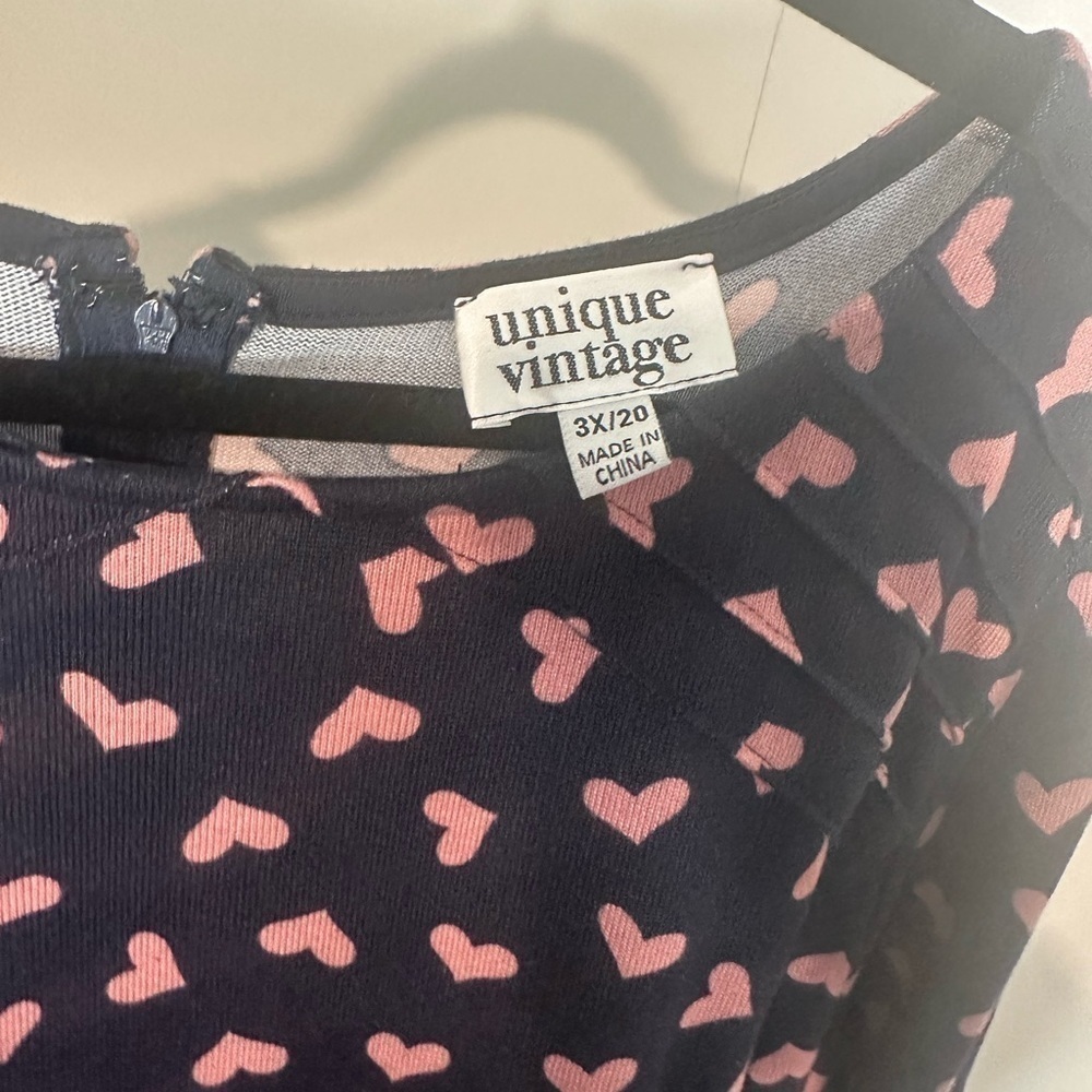 Unique Vintage Knit Navy Dress Pink Hearts Size 3x/20 Retro 50s Valentines Day - Picture 5 of 8